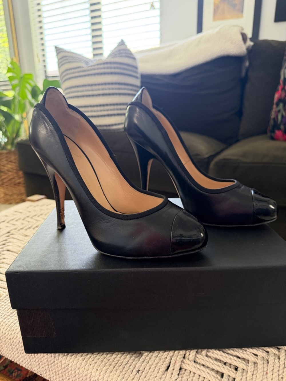 Giuseppe Zanotti Black Leather Peep-Toe Stiletto Heels